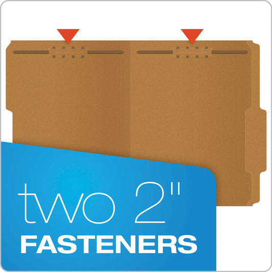 Pendaflex Kraft Fastener Folders, 2/5-Cut Tabs, 2 Fasteners, Letter Size, Kraft Exterior, 50/Box (FK213)