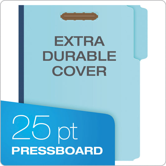 Pendaflex Heavy-Duty Pressboard Folders with Embossed Fasteners, 1/3-Cut Tabs, 1" Expansion, 2 Fasteners, Letter Size, Blue, 25/Box (FP213)