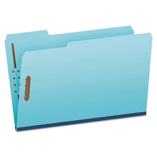 Pendaflex Heavy-Duty Pressboard Folders with Embossed Fasteners, 1/3-Cut Tabs, 1" Expansion, 2 Fasteners, Legal Size, Blue, 25/Box (FP313)