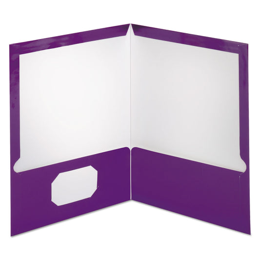 Oxford Two-Pocket Laminated Folder, 100-Sheet Capacity, 11 x 8.5, Metallic Purple, 25/Box (5049526)