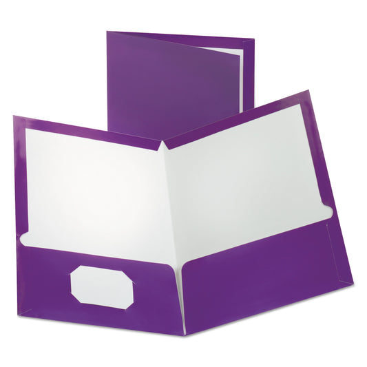 Oxford Two-Pocket Laminated Folder, 100-Sheet Capacity, 11 x 8.5, Metallic Purple, 25/Box (5049526)