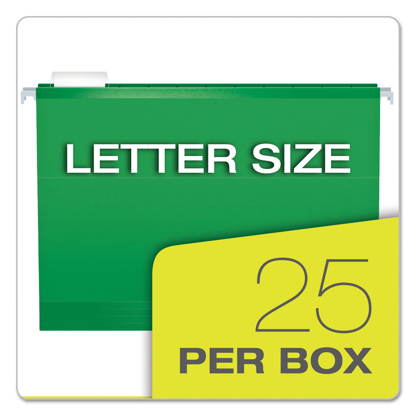 Pendaflex Colored Reinforced Hanging Folders, Letter Size, 1/5-Cut Tabs, Bright Green, 25/Box (415215BGR)