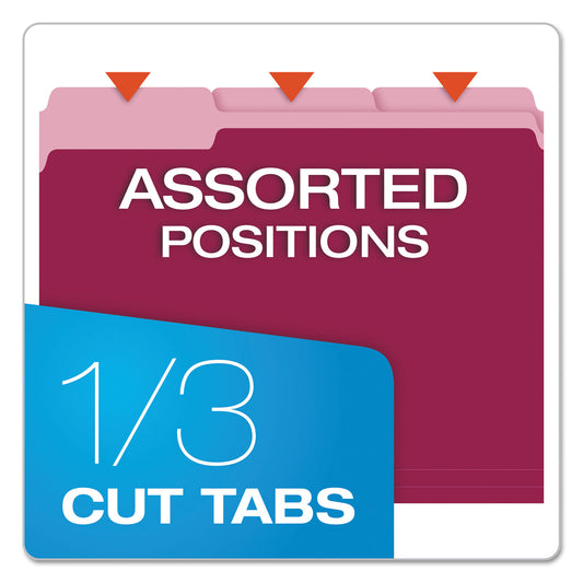 Pendaflex Colored File Folders, 1/3-Cut Tabs: Assorted, Letter Size, Burgundy/Light Burgundy, 100/Box (15213BUR)