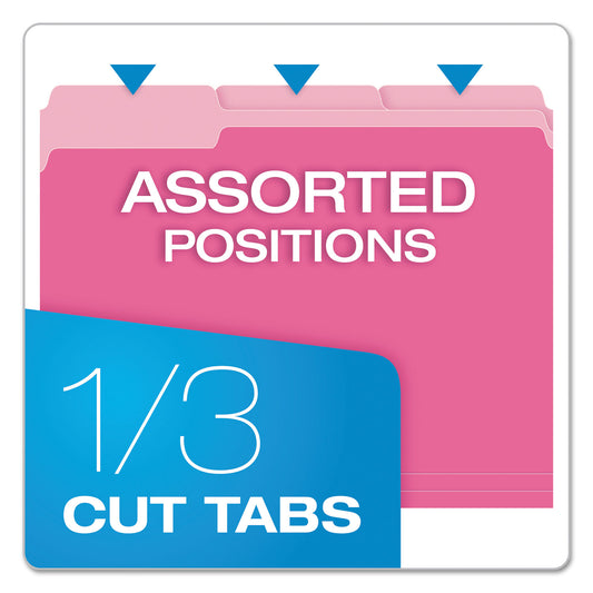 Pendaflex Colored File Folders, 1/3-Cut Tabs: Assorted, Letter Size, Pink/Light Pink, 100/Box (15213PIN)