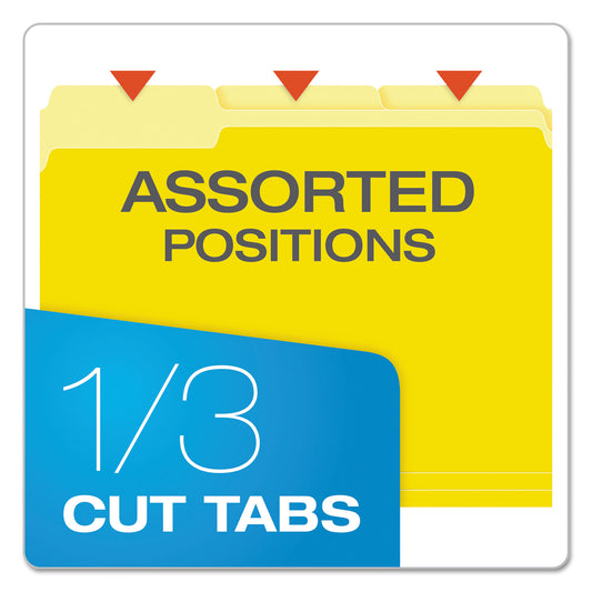 Pendaflex Colored File Folders, 1/3-Cut Tabs: Assorted, Letter Size, Yellow/Light Yellow, 100/Box (15213YEL)
