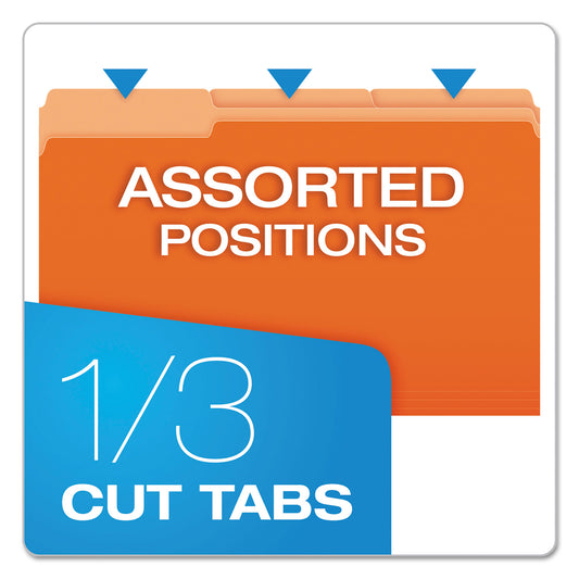 Pendaflex Colored File Folders, 1/3-Cut Tabs: Assorted, Legal Size, Orange/Light Orange, 100/Box (15313ORA)