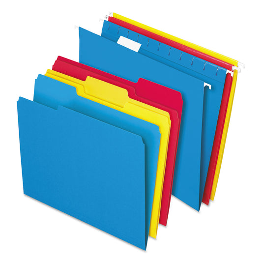 Pendaflex Combo Filing Kit, Letter Size, (12) 1/5-Cut Exterior Hanging File Folders, (12) 1/3-Cut File Folders, Assorted Colors (16157)