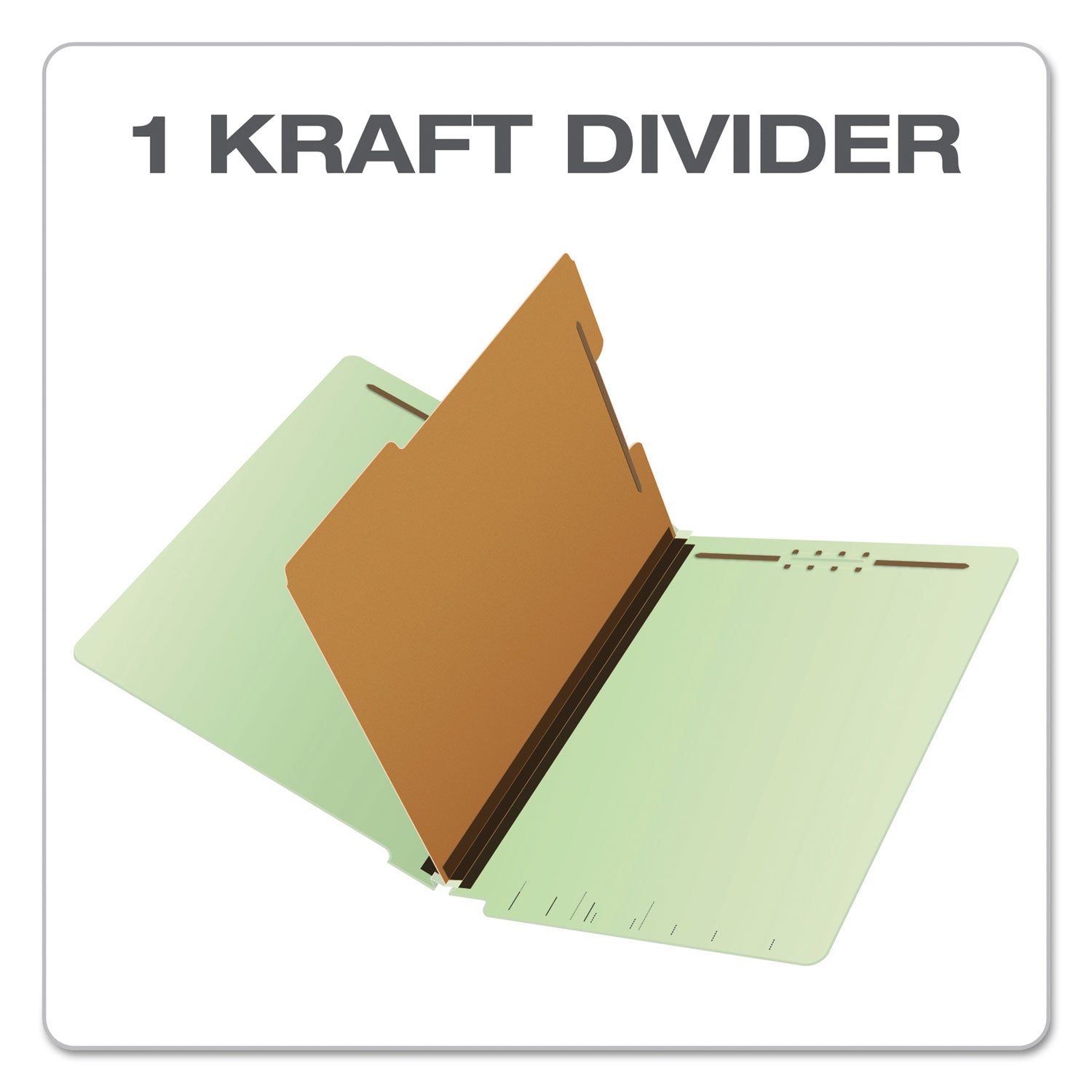 Pendaflex End Tab Classification Folders, 2" Expansion, 1 Divider, 4 Fasteners, Legal Size, Pale Green Exterior, 10/Box (23314)