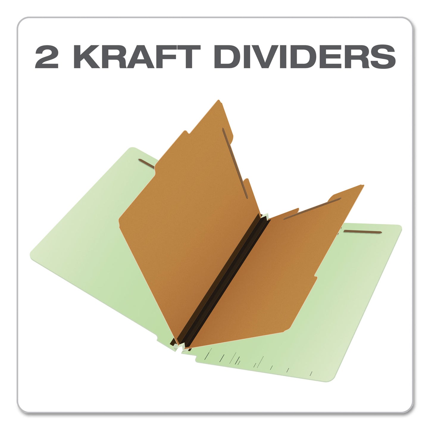 Pendaflex End Tab Classification Folders, 2" Expansion, 2 Dividers, 6 Fasteners, Legal Size, Pale Green Exterior, 10/Box (23324)