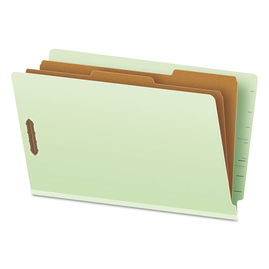 Pendaflex End Tab Classification Folders, 2" Expansion, 2 Dividers, 6 Fasteners, Legal Size, Pale Green Exterior, 10/Box (23324)