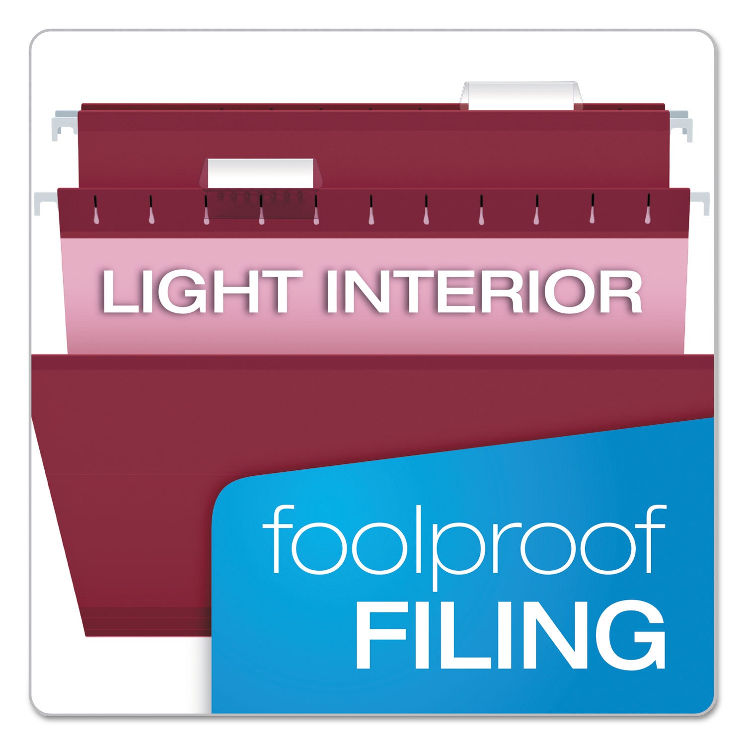 Pendaflex Colored Reinforced Hanging Folders, Letter Size, 1/5-Cut Tabs, Burgundy, 25/Box (415215BUR)