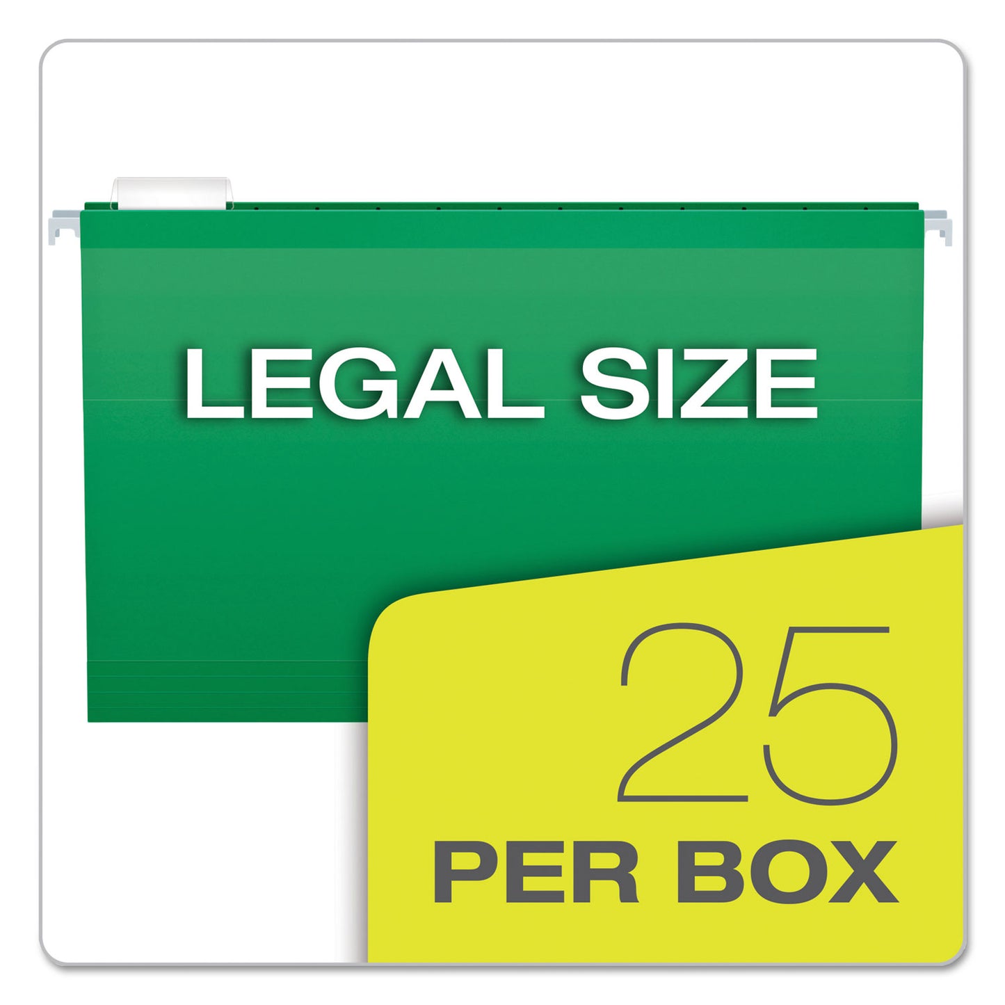 Pendaflex Colored Reinforced Hanging Folders, Legal Size, 1/5-Cut Tabs, Bright Green, 25/Box (415315BGR)