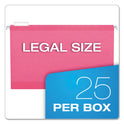 Pendaflex Colored Reinforced Hanging Folders, Legal Size, 1/5-Cut Tabs, Pink, 25/Box (415315PIN)