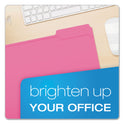Pendaflex Double-Ply Reinforced Top Tab Colored File Folders, 1/3-Cut Tabs: Assorted, Letter Size, 0.75" Expansion, Pink, 100/Box (R15213PIN)