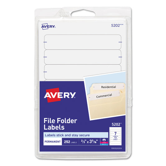 Avery Printable 4" x 6" - Permanent File Folder Labels, 0.69 x 3.44, White, 7/Sheet, 36 Sheets/Pack, (5202) (05202)