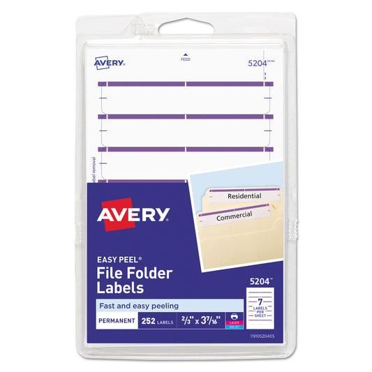 Avery Printable 4" x 6" - Permanent File Folder Labels, 0.69 x 3.44, White, 7/Sheet, 36 Sheets/Pack, (5204) (05204)