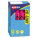 Avery HI-LITER Desk-Style Highlighters, Fluorescent Pink Ink, Chisel Tip, Pink/Black Barrel, Dozen (24010)