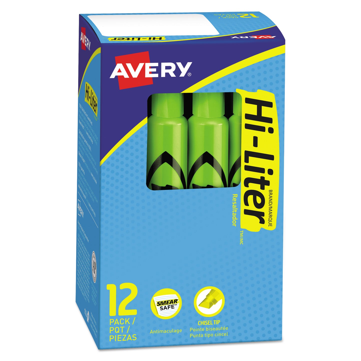 Avery HI-LITER Desk-Style Highlighters, Fluorescent Green Ink, Chisel Tip, Green/Black Barrel, Dozen (24020)