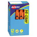 Avery HI-LITER Desk-Style Highlighters, Fluorescent Orange Ink, Chisel Tip, Orange/Black Barrel, Dozen (24050)