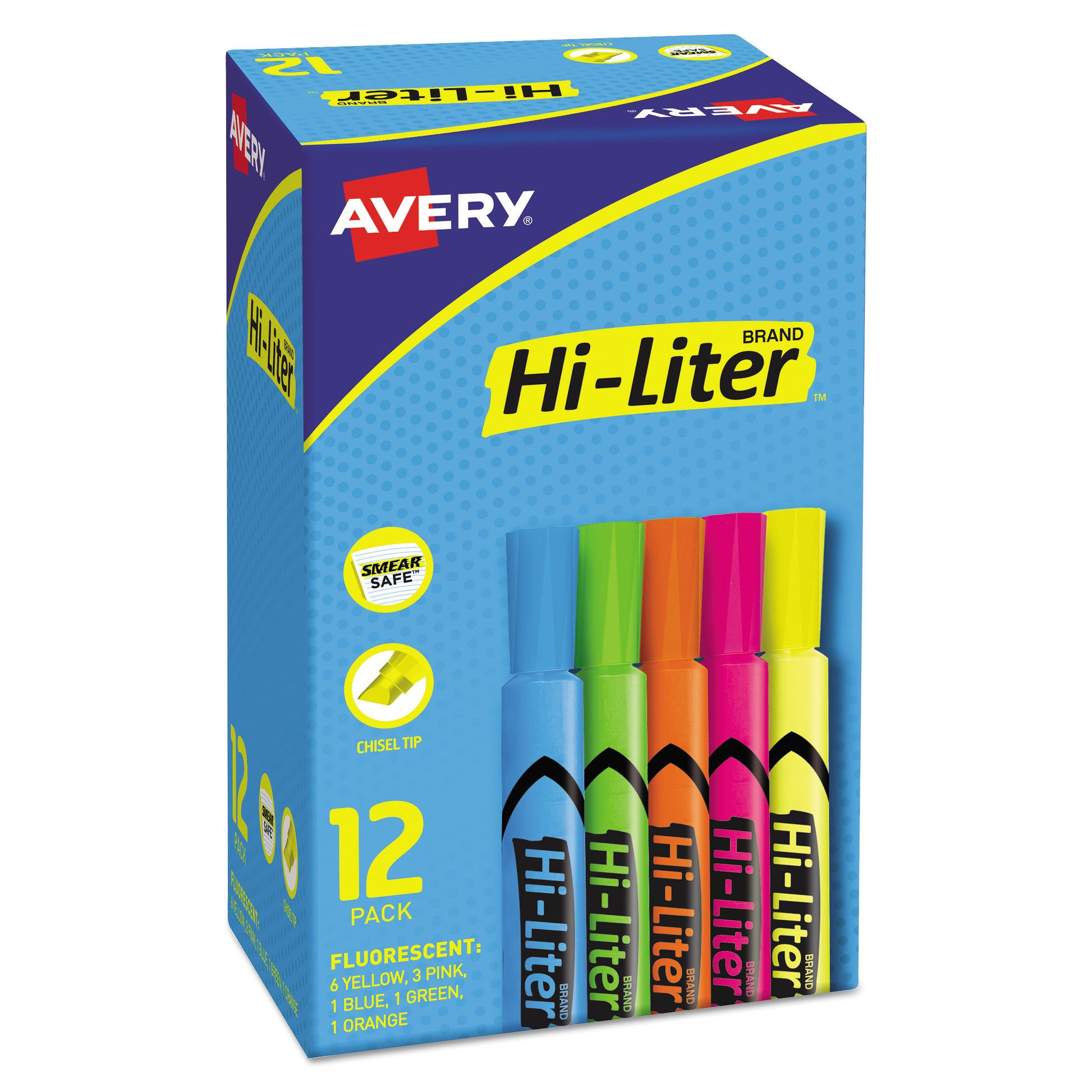Avery HI-LITER Desk-Style Highlighters, Assorted Ink Colors, Chisel Tip, Assorted Barrel Colors, Dozen (98034)