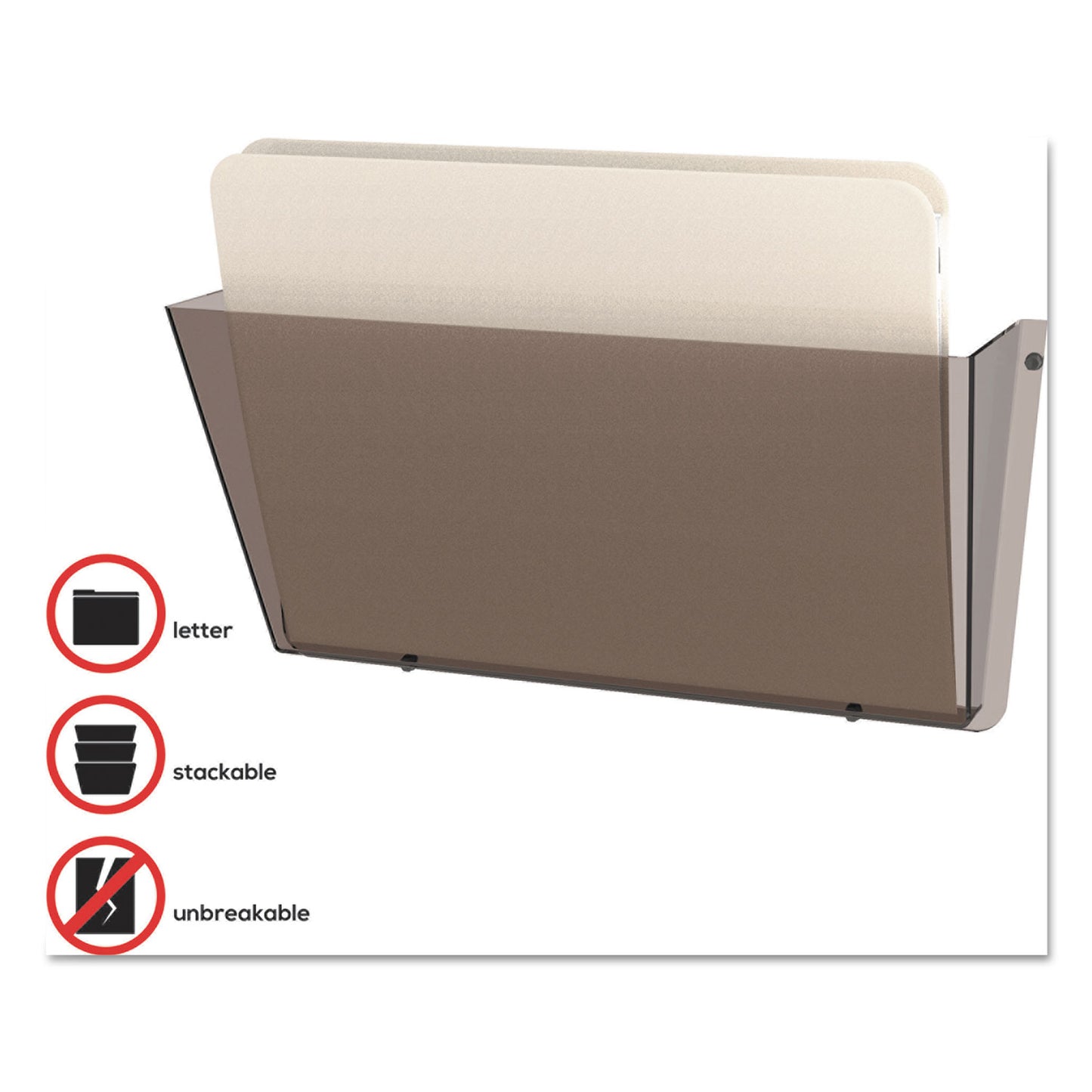 Deflecto Unbreakable DocuPocket Wall File, Letter Size, 14.5" x 3" x 6.5", Smoke (63202)