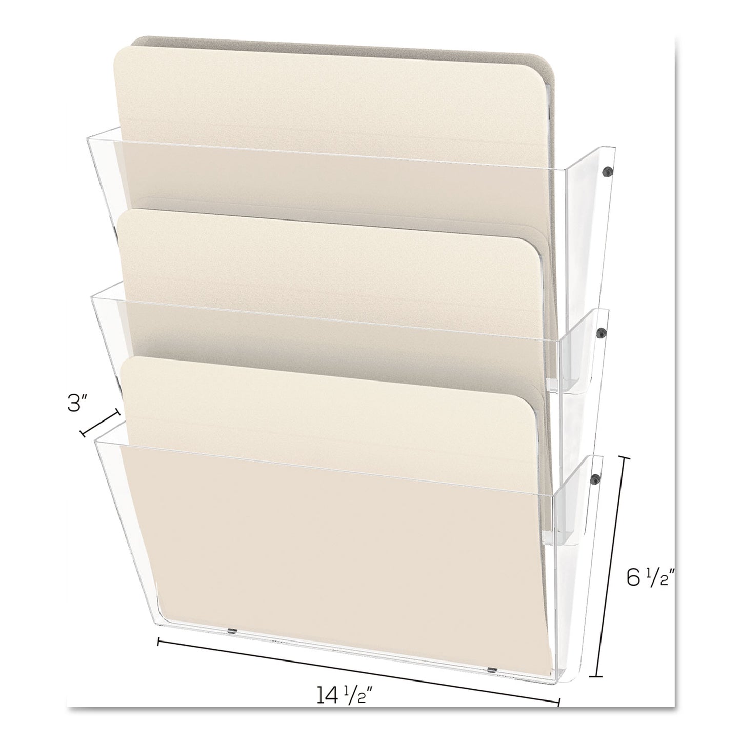 Deflecto Unbreakable DocuPocket Wall File, 3 Sections, Letter Size, 14.5" x 3" x 6.5", Clear, 3/Pack (63601RT)