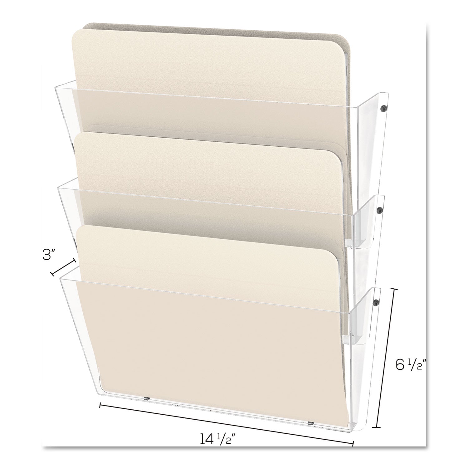 Deflecto Unbreakable DocuPocket Wall File, 3 Sections, Letter Size, 14.5" x 3" x 6.5", Clear, 3/Pack (63601RT)