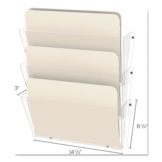 Deflecto Unbreakable DocuPocket Wall File, 3 Sections, Letter Size, 14.5" x 3" x 6.5", Clear, 3/Pack (63601RT)