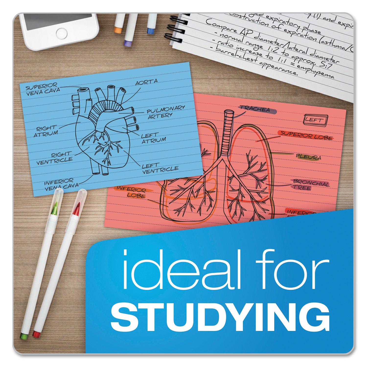 Oxford Ruled Index Cards, 3 x 5, Cherry, 100/Pack (7321CHE)