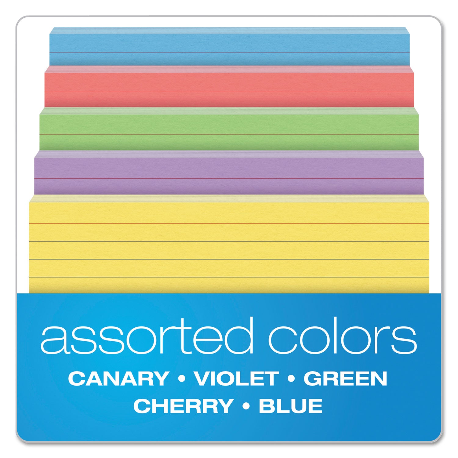 Oxford Ruled Index Cards, 4 x 6, Blue/Violet/Canary/Green/Cherry, 100/Pack (34610)