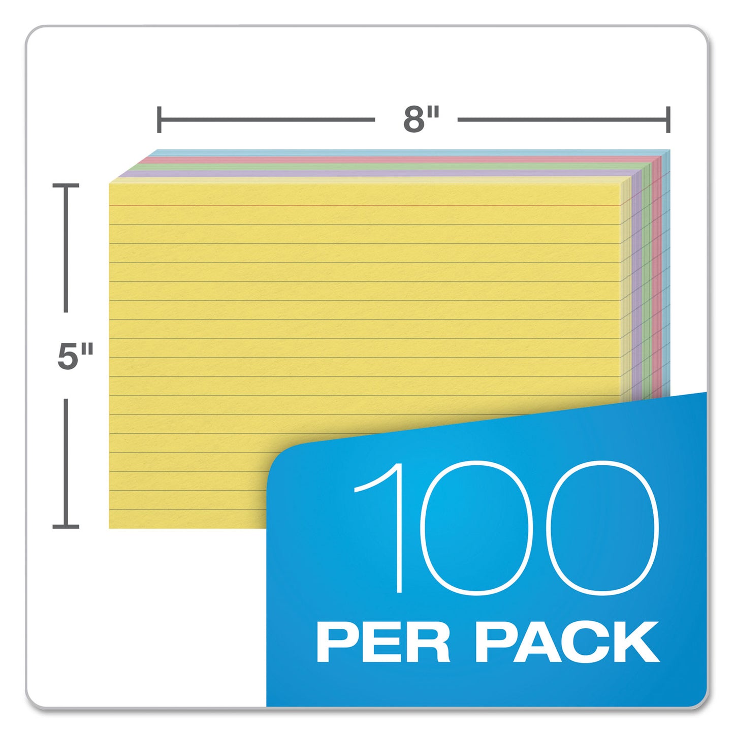 Oxford Ruled Index Cards, 5 x 8, Blue/Violet/Canary/Green/Cherry, 100/Pack (35810)