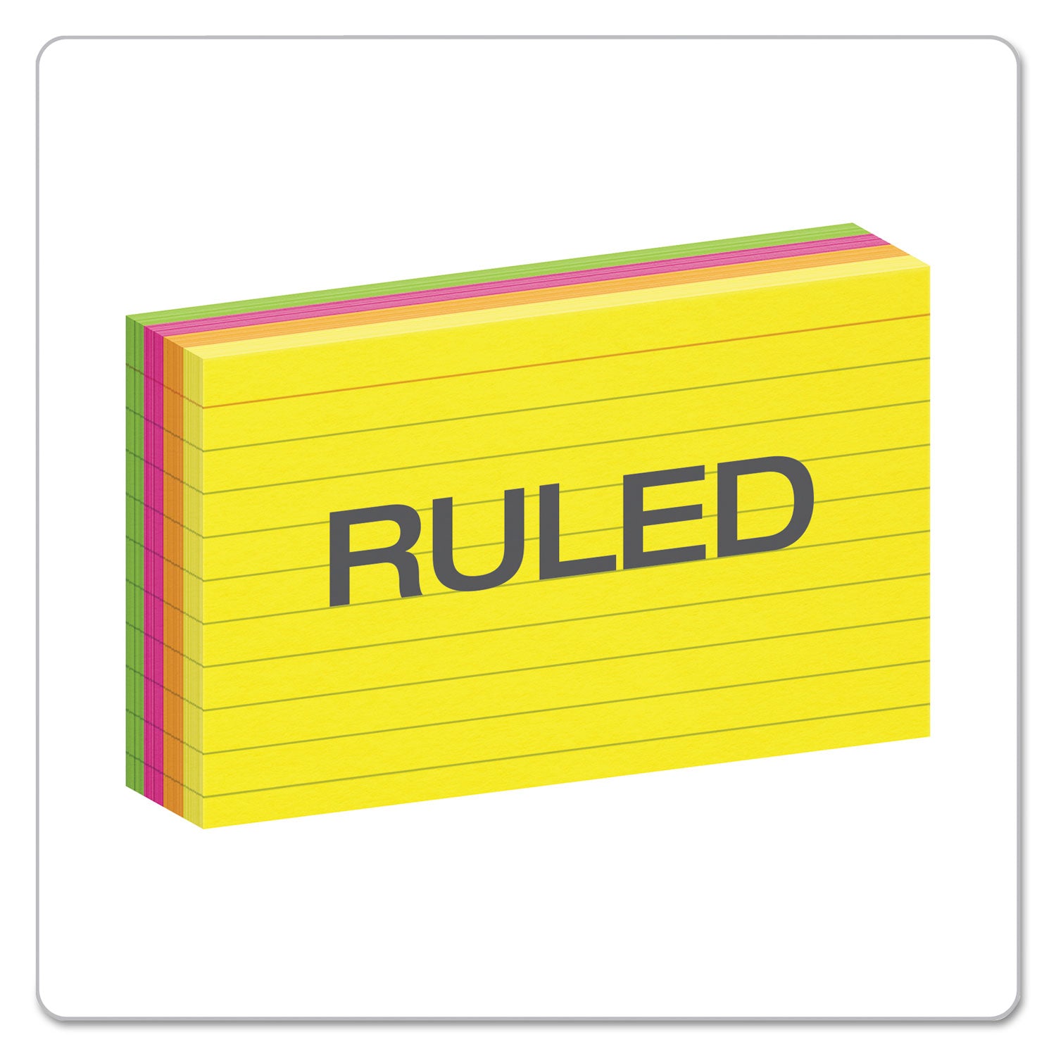 Oxford Ruled Index Cards, 3 x 5, Glow Green/Yellow, Orange/Pink, 100/Pack (40279)