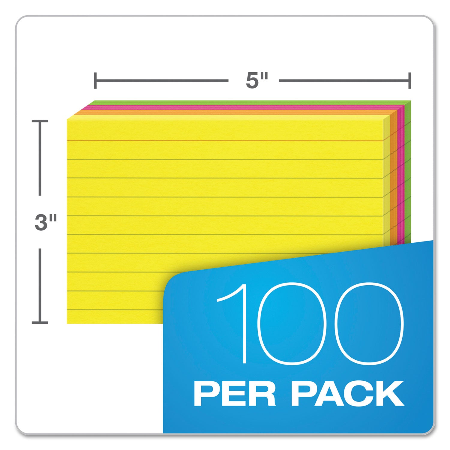 Oxford Ruled Index Cards, 3 x 5, Glow Green/Yellow, Orange/Pink, 100/Pack (40279)