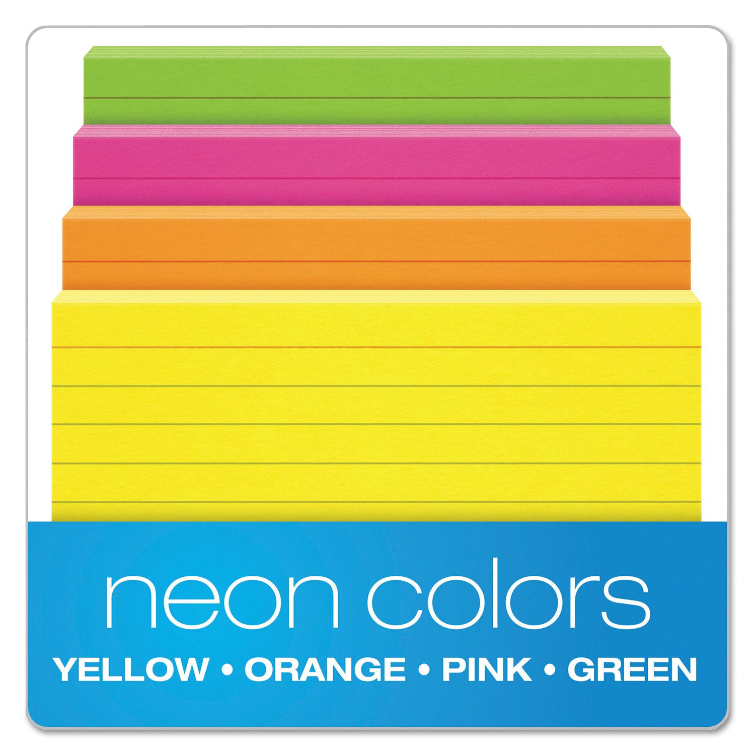 Oxford Ruled Index Cards, 3 x 5, Glow Green/Yellow, Orange/Pink, 100/Pack (40279)