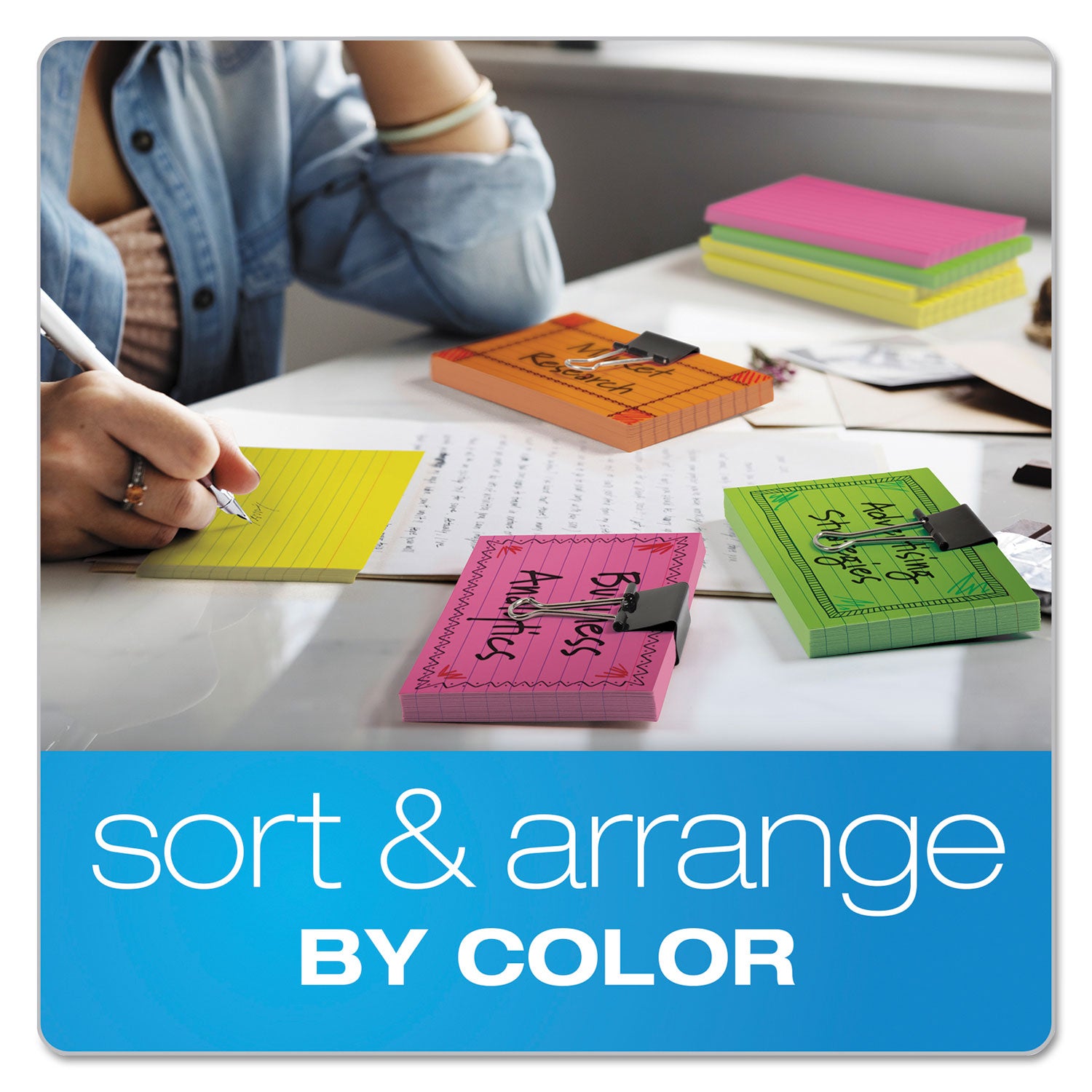 Oxford Ruled Index Cards, 3 x 5, Glow Green/Yellow, Orange/Pink, 100/Pack (40279)