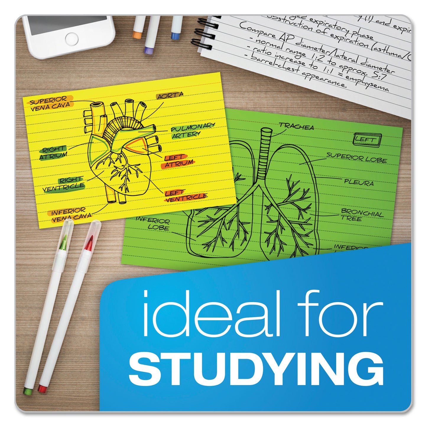 Oxford Ruled Index Cards, 3 x 5, Glow Green/Yellow, Orange/Pink, 100/Pack (40279)