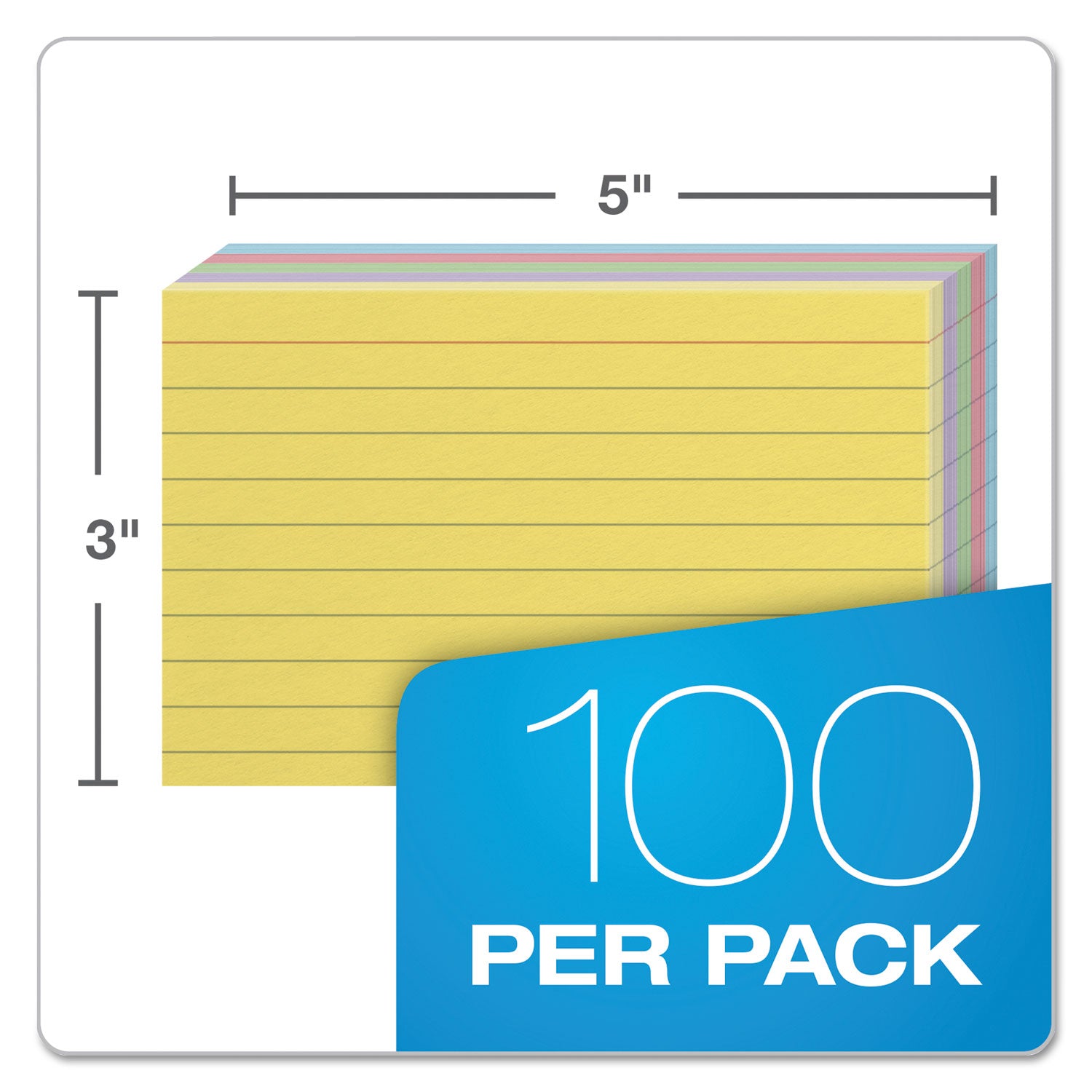 Oxford Ruled Index Cards, 3 x 5, Blue/Violet/Canary/Green/Cherry, 100/Pack (40280)