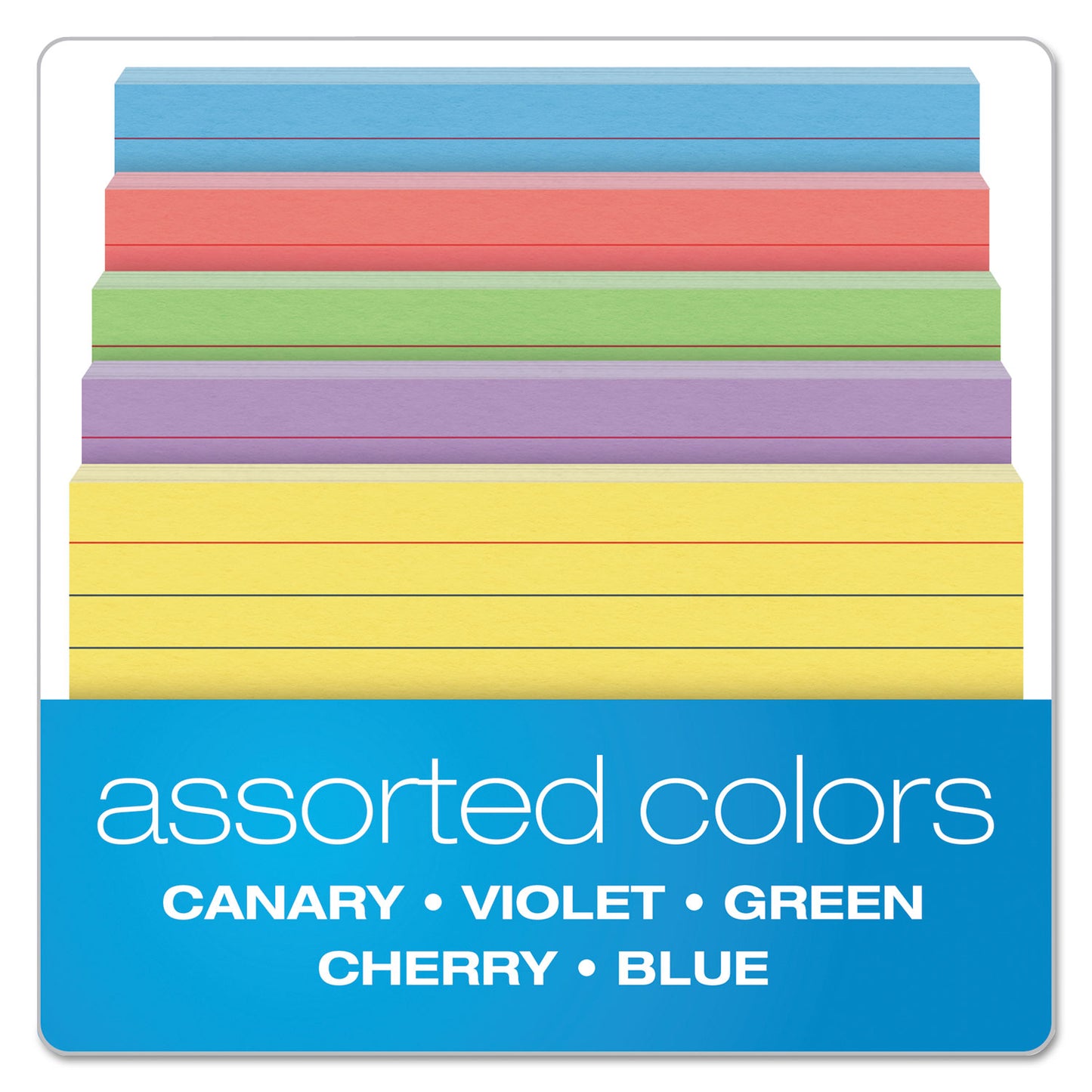 Oxford Ruled Index Cards, 3 x 5, Blue/Violet/Canary/Green/Cherry, 100/Pack (40280)
