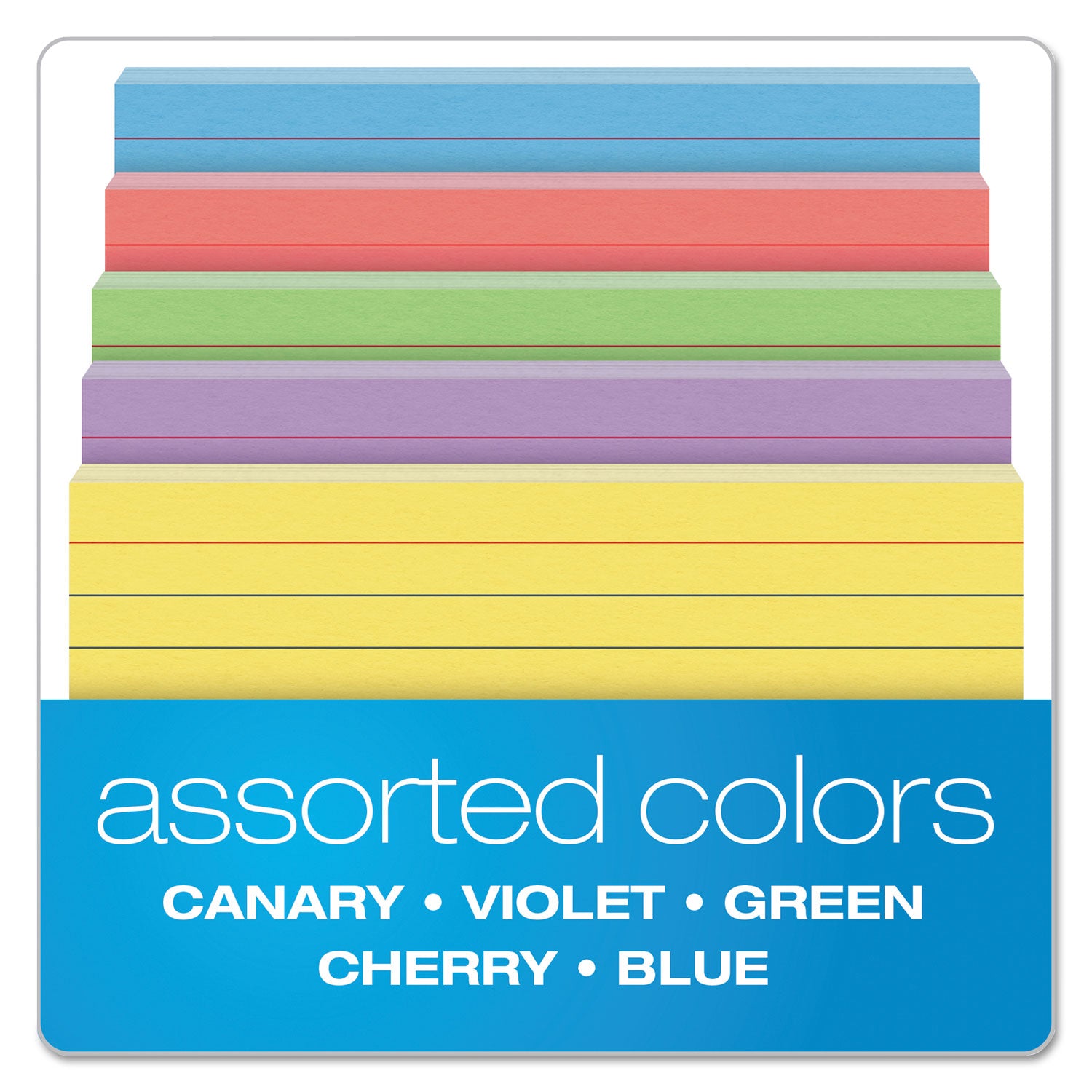 Oxford Ruled Index Cards, 3 x 5, Blue/Violet/Canary/Green/Cherry, 100/Pack (40280)