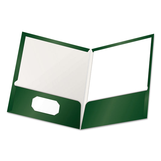 Oxford High Gloss Laminated Paperboard Folder, 100-Sheet Capacity, 11 x 8.5, Green, 25/Box (51717)