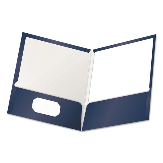 Oxford High Gloss Laminated Paperboard Folder, 100-Sheet Capacity, 11 x 8.5, Navy, 25/Box (51743)