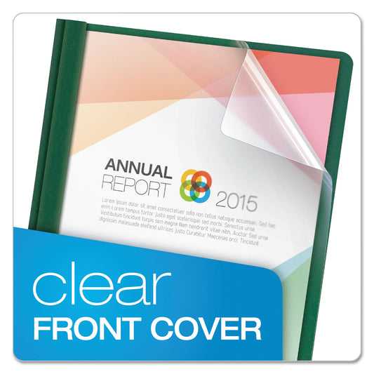 Oxford Clear Front Report Cover, Three-Prong Fastener, 0.5" Capacity, 8.5 x 11, Clear/ Hunter Green, 25/Box (55856)