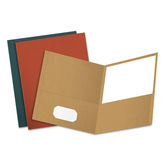 Earthwise by Oxford Recycled Paper Twin-Pocket Portfolio, 100-Sheet Capacity, 11 x 8.5, Assorted Colors, 25/Box (78513)