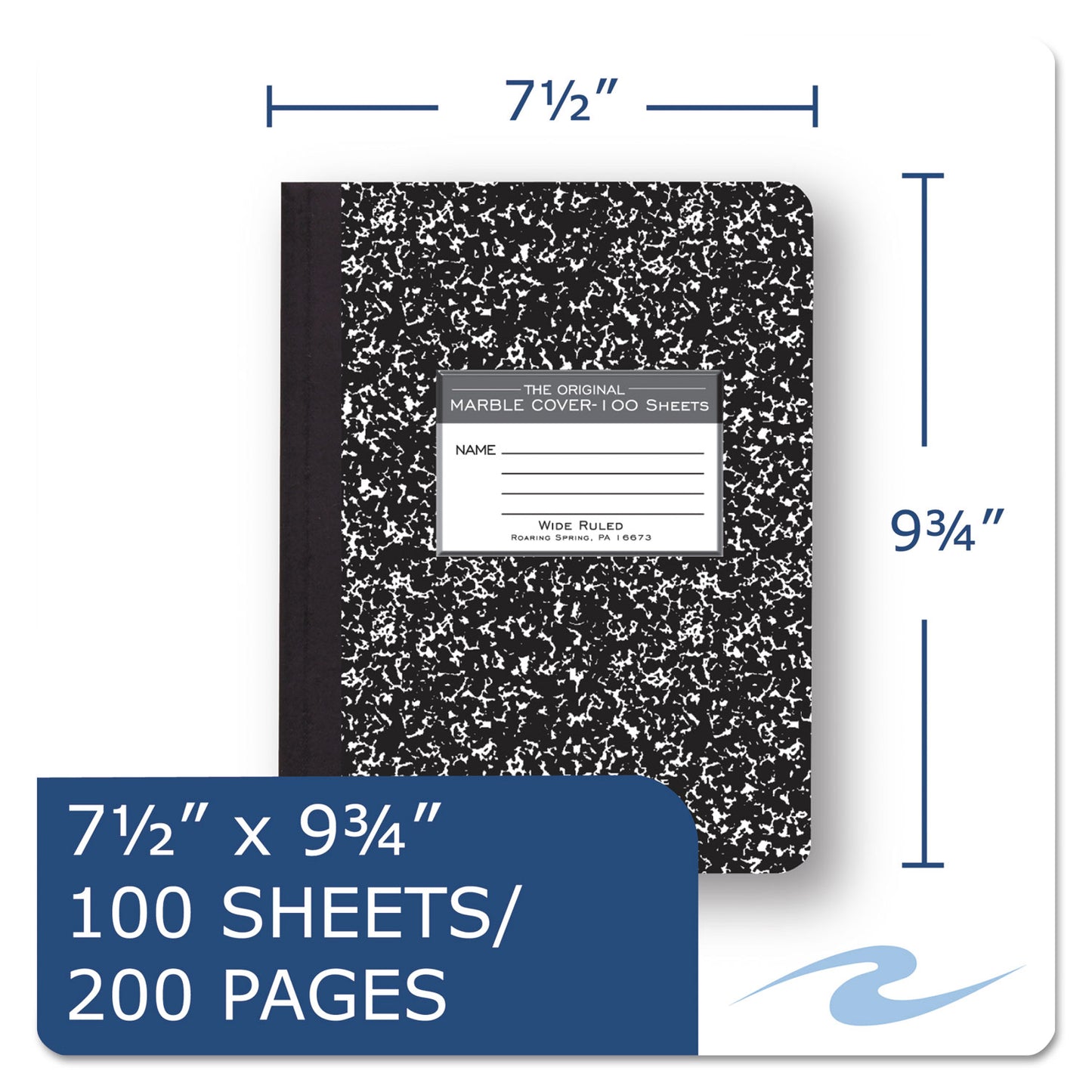 Roaring Spring Marble Cover Composition Book, Wide/Legal Rule, Black Marble Cover, (100) 9.75 x 7.5 Sheets (77230)