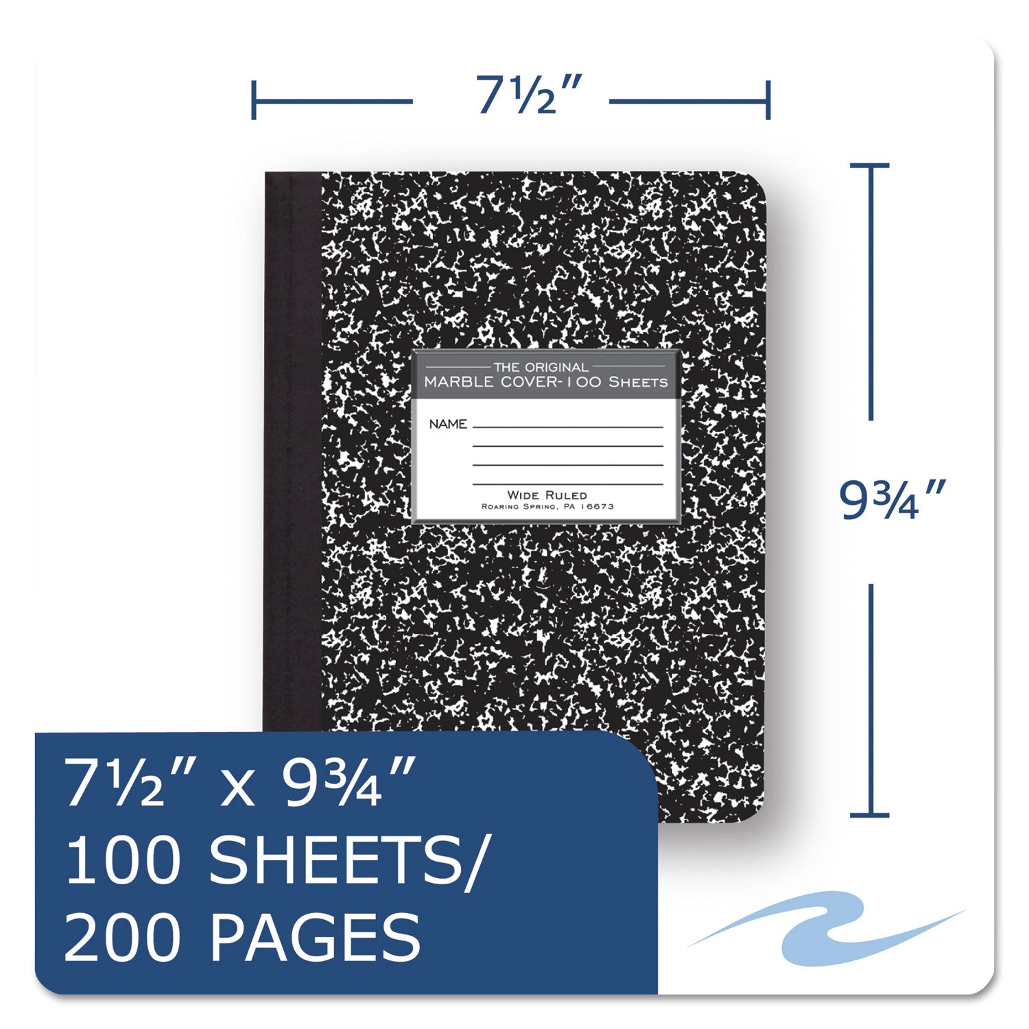 Roaring Spring Marble Cover Composition Book, Wide/Legal Rule, Black Marble Cover, (100) 9.75 x 7.5 Sheets (77230)