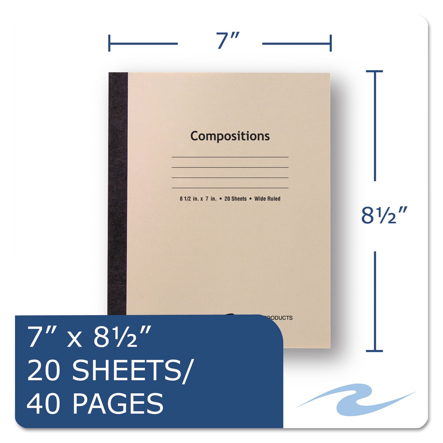 Roaring Spring Stitched Cover Composition Book, Wide/Legal Rule, Manila Cover, (20) 8.5 x 7 Sheets (77340)