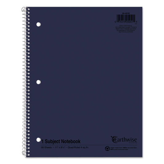 Earthwise by Oxford Recycled Single Subject Notebook, Quadrille Rule (4 sq/in), Randomly Assorted Cover, (80) 11 x 8.5 Sheets (25451)