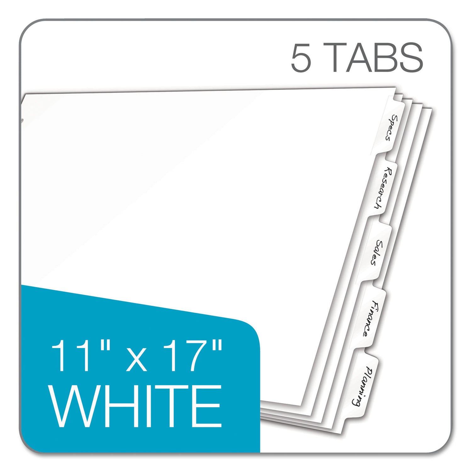 Cardinal Write 'n Erase Tabloid Index Dividers, 5-Tab, 11 x 17, White, 1 Set (84270)