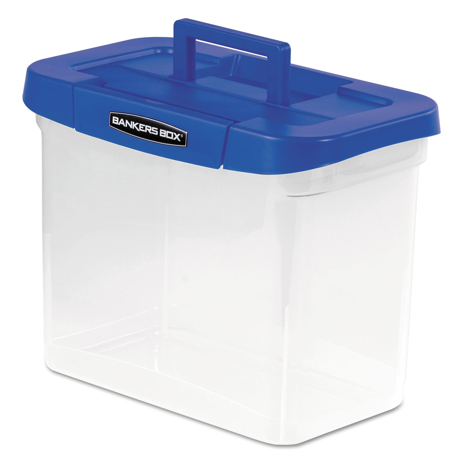 Bankers Box Heavy-Duty Portable File Box, Letter Files, 14.25" x 8.63" x 11.06", Clear/Blue (0086301)