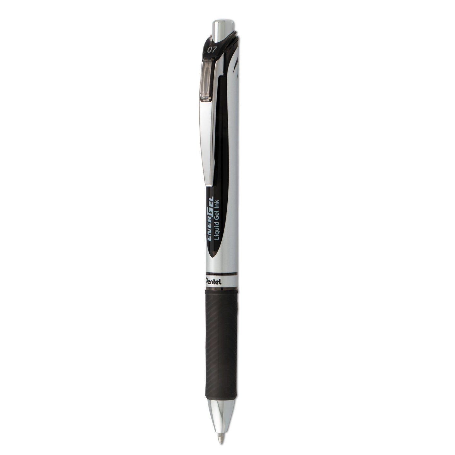 Pentel EnerGel RTX Gel Pen, Retractable, Medium 0.7 mm, Black Ink, Black/Gray Barrel (BL77A)